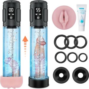 Bomba Eléctrica de Succión Masculina 5x Power + Masturbador Pocket y Set de 6 Anillos